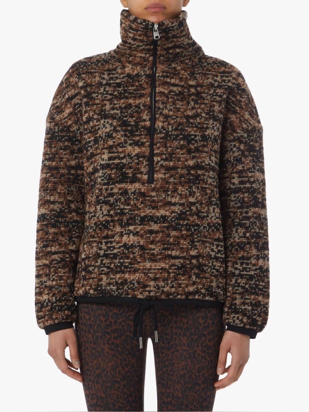 Varley Bailey Half Zip Pullover XS Brown Speckle Wool Blend